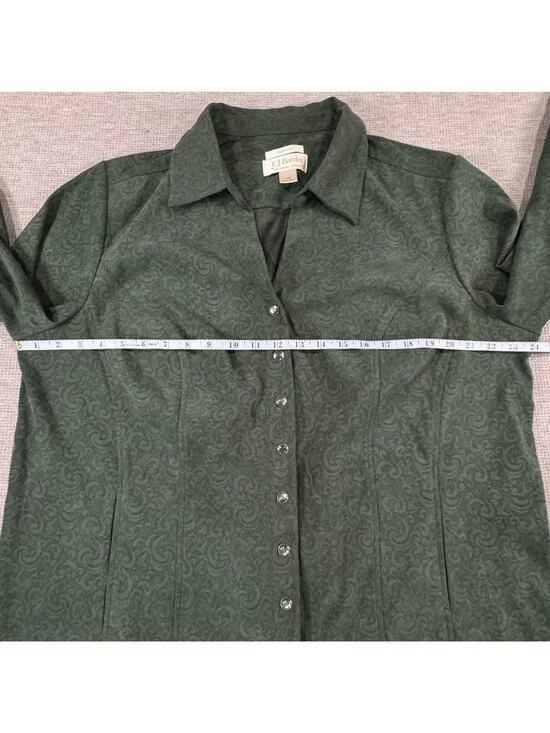 CJ Banks Pearl Snap Blouse Womens Size 1X Stretch Paisley Green Long Sleeve - Picture 9 of 13